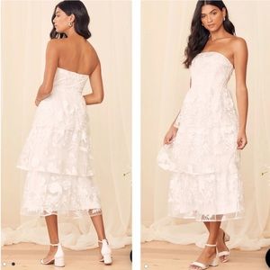 NWT Lulu’s Loving You White Embroidered Tiered Strapless Midi Dress XL